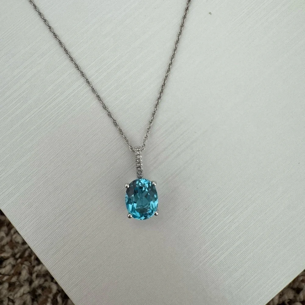 Gen Blue Topaz Gen Diamond Pendant Sterling Silver Necklace